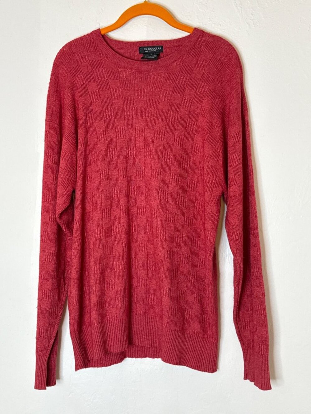 Clan Douglas Scotland Cashmere SIlk Blend Textured Knit Sweater Burnt Orange Lg